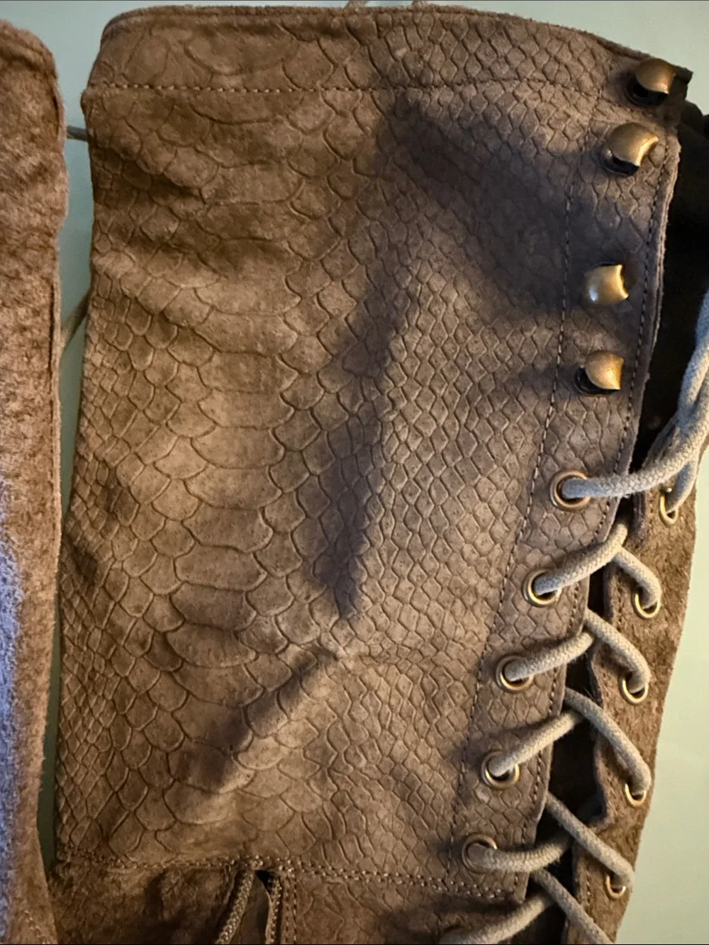 Jeffrey Campbell Over-the-Knee Lace-Up Boots in Taupe Suede